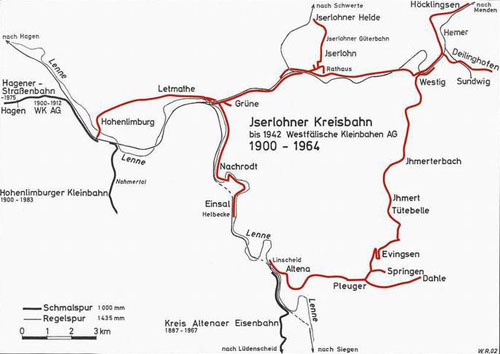 Streckennetz der Iserlohner Kreisbahn